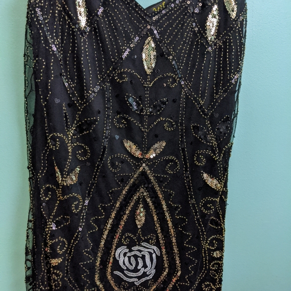Jaos Wish Black Flapper Dress with Gold Sequins XXXL With Accessories - Picture 4 of 8